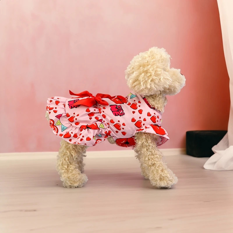 Dog Dress Pet Clothes Spring Summer Princess Dress Lovely Pattern Sleeveless Skirt For Small Dogs Valentines Day Pet Outfits 250206