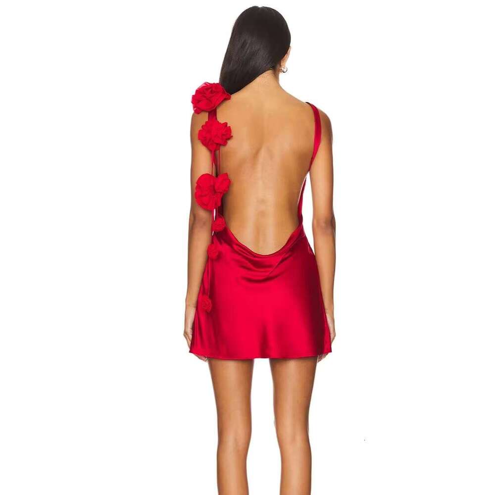 Dress New Women Celebrity Sexy Backless Red White Satin Girls Birthday Night Club Mini Party Dress