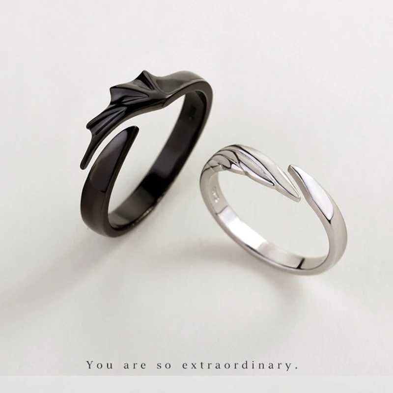2Pcs Matching Set Couple Rings Jewelry Angel Devil Adjustable Engagement Ring W250207