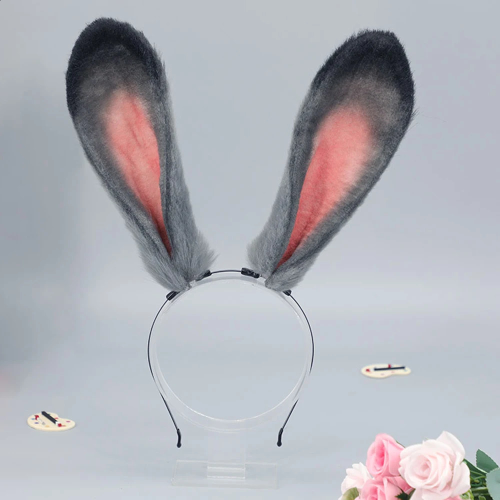 1PC Cute Bunny Ears Plush Hair Hoop Cosplay Rabbit Gray Bunny Ears Headband Pography Props Party Supplies Hair Accessories 250207