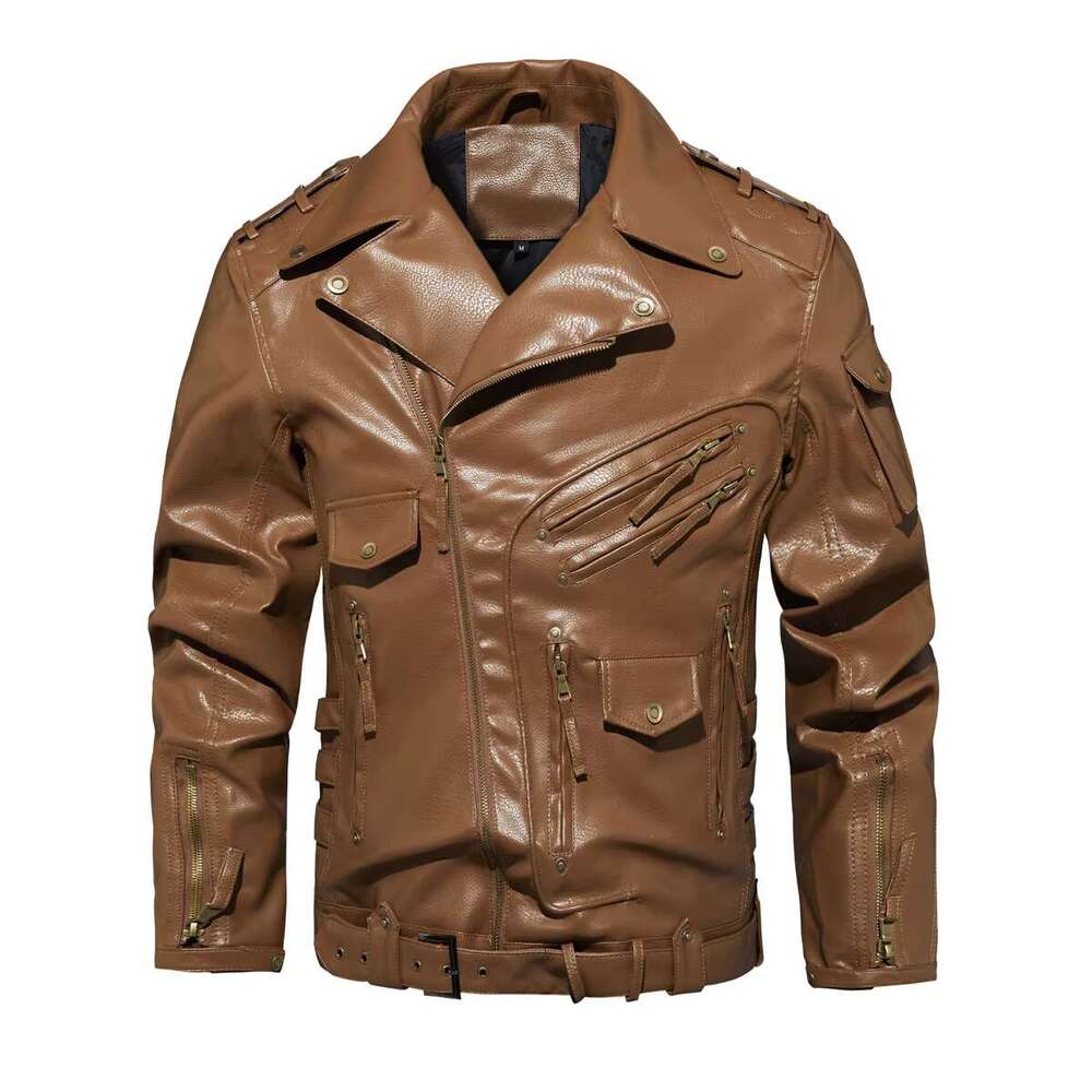 Men's Leather Jacket DIMUSI Winter Mens Men Fashion Motorcycle PU Jacket Cool Zipper Pockets Leather Coats Clothing