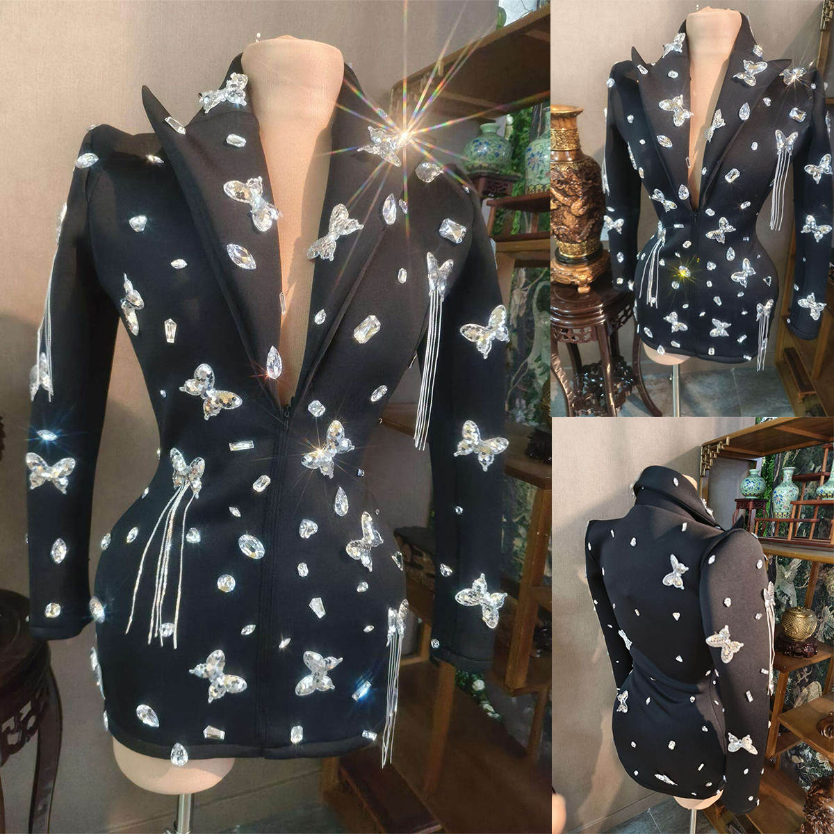 Luxury Mother of the Bride Suits Appliques Sequins Crystal 1 Piece Set Jacket Zipper Women Suit Blazer Peaked Lapel Formal Work Wear Customized