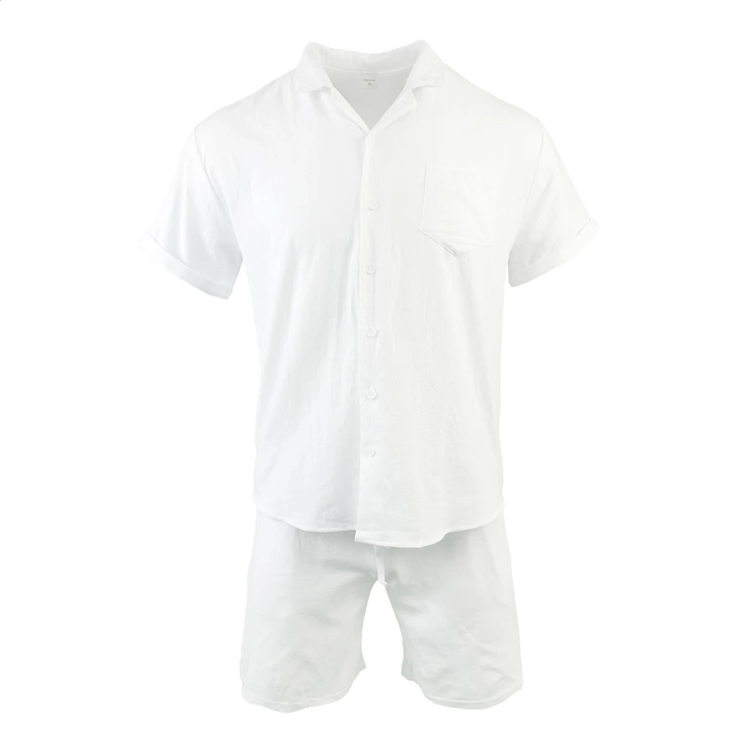 Cotton Linen Shirt Set Mens Hawaii Pleated Pocketed Loose Cuban Collar Breathable Comfortable White Men Outdoor Leisure 250108