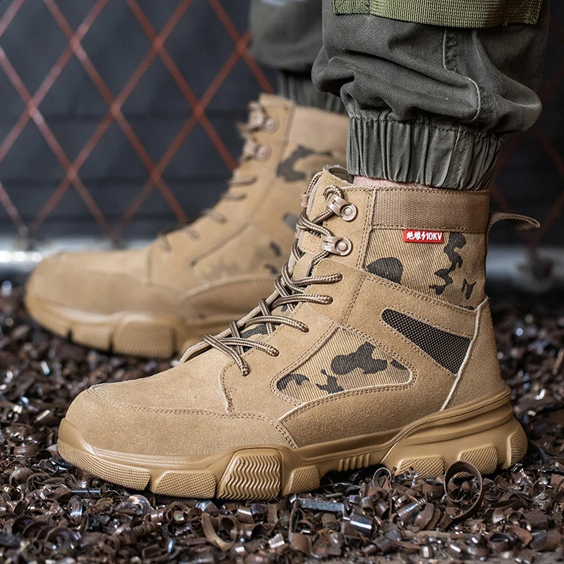 Outdoor Men Work Boots Safety Shoes Anti-puncture Safety Boot Work Steel Toe Shoes Indestructible Desert Combat Boots Protective 250120