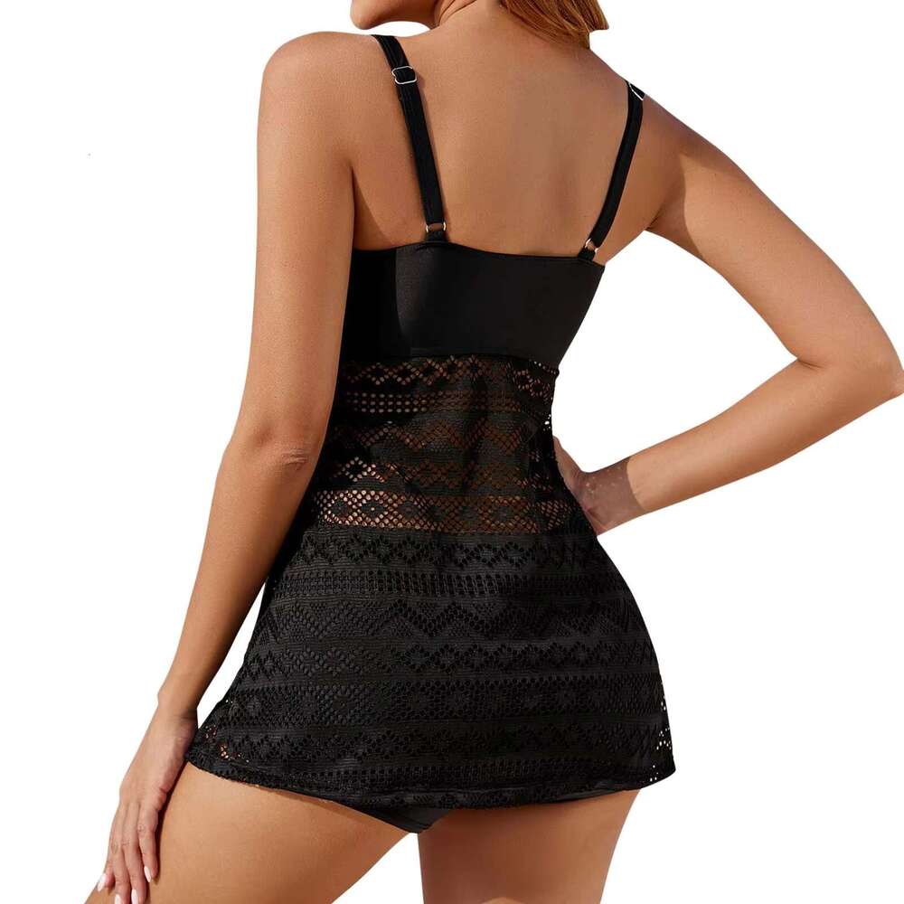 Suspender Mesh Patchwork Swimwear Summer Hollow Out Lace Split Conservative Skirt Bathing Suit Women'S Swimsuit