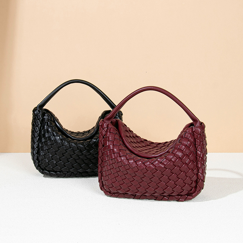 New Advanced Sense Woven Bag Light Luxury Pu Pure Hand Handbag Single Shoulder Crossbody Ingot Dumpling Bag Basket Bag for Women