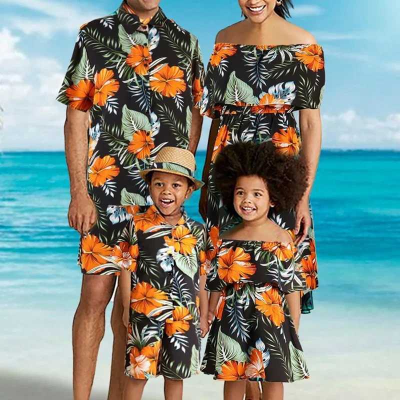 Family Matching Outfits Mom Daughter Ruffle Dress Dad Son Tee Shirt+Shorts Suit Holiday Wear Casua Printing Clothes Family Look W250207