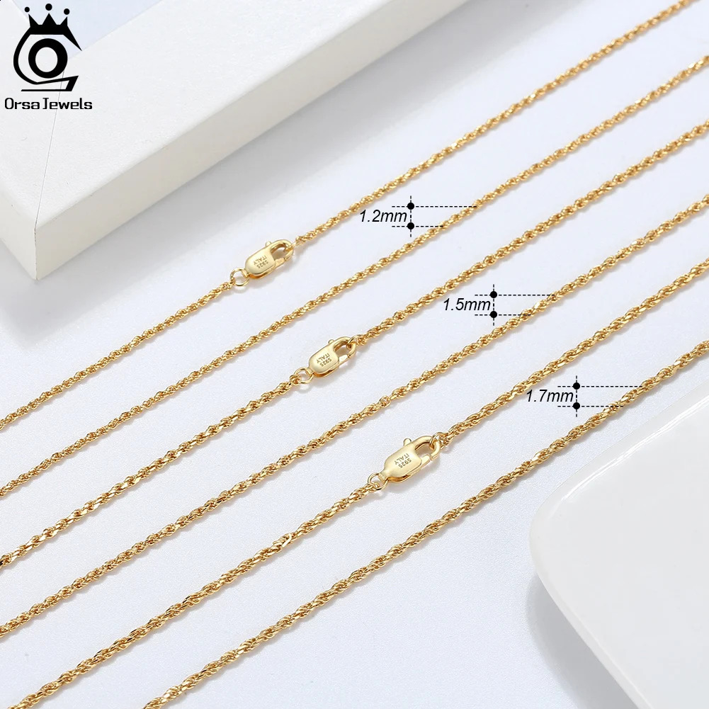 ORSA JEWELS 18K Gold over 925 Sterling Silver 1.7mm Diamond-Cut Rope Chain Necklace for Man Woman Twist Chain SC29 250120