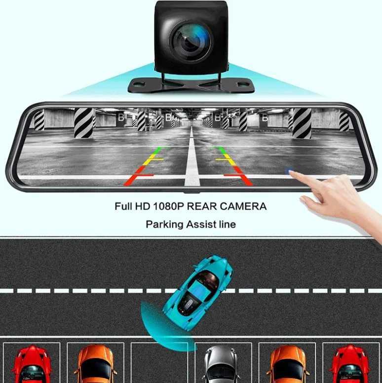 Car DVRs 10 Inches Car Dvr Dash Cam HD 1080P Dual Lens Touch Screen Auto Rearview Mirror Dash Stream Media 170 Front And Rear H250206