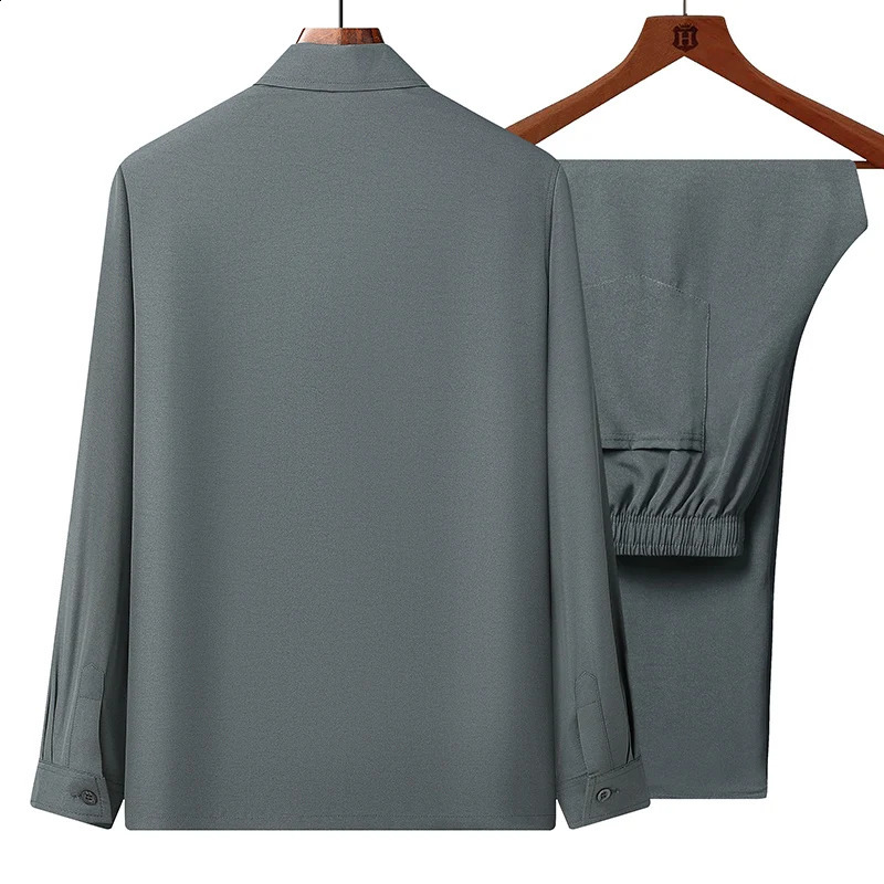 Men Sets Casual Tang Clothing Long Sleeve Shirts Pants two piece Hanfu Kung Suit Chinese Mens National 250108