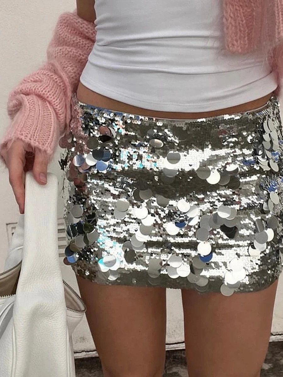 Women Shiny Sequins Mini Skirt Summer Sexy Low Waist Elastic Bodycon Skirt for Beaches Club Streetwear Glitters Short Skirt 250207