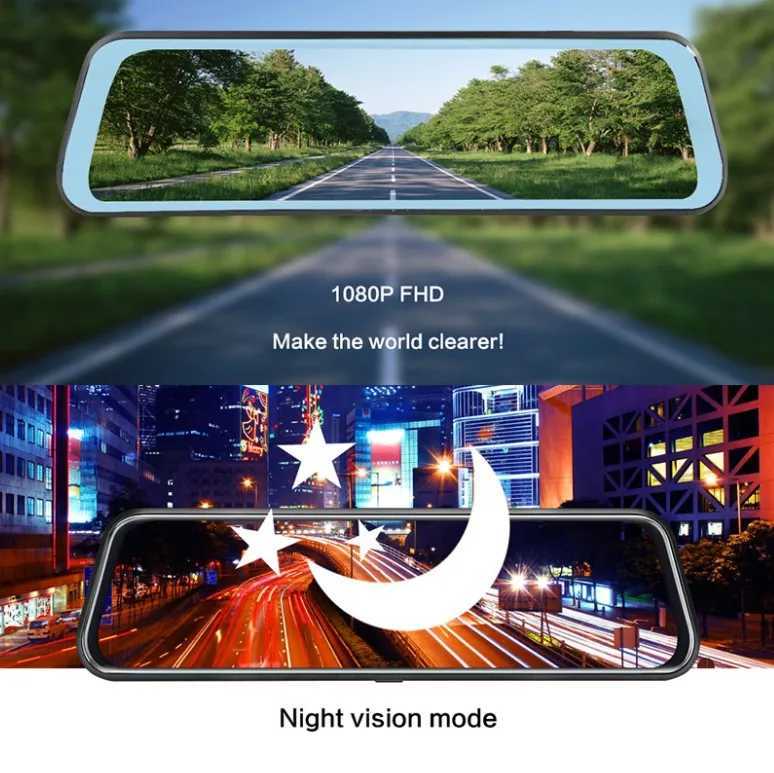 Car DVRs 10 Inches Car Dvr Dash Cam HD 1080P Dual Lens Touch Screen Auto Rearview Mirror Dash Stream Media 170 Front And Rear H250206