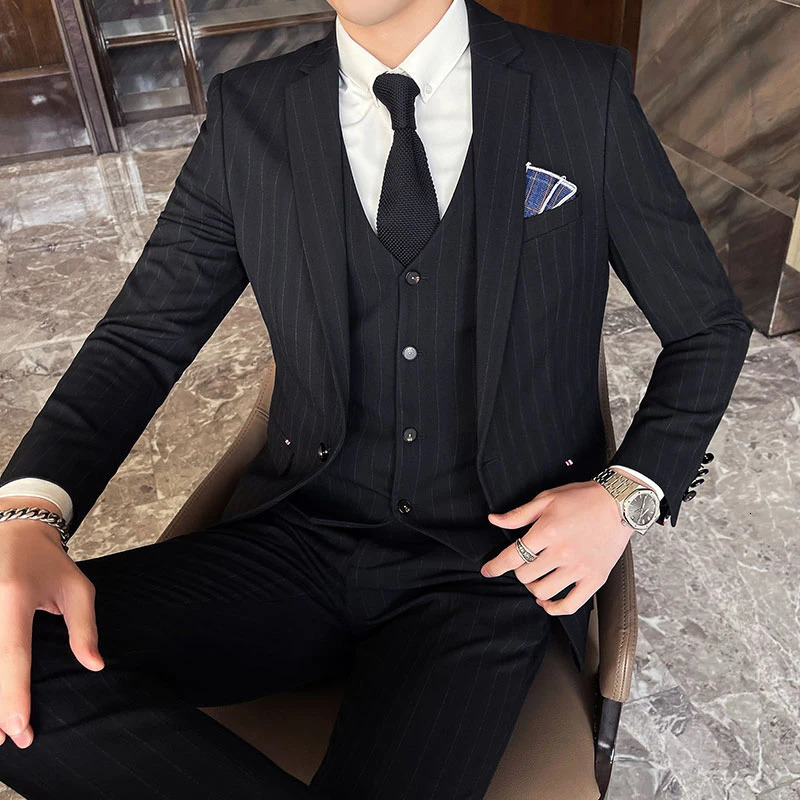2024 grooms wedding highend set setvestmens winter striped business fashion casual three piece 250207