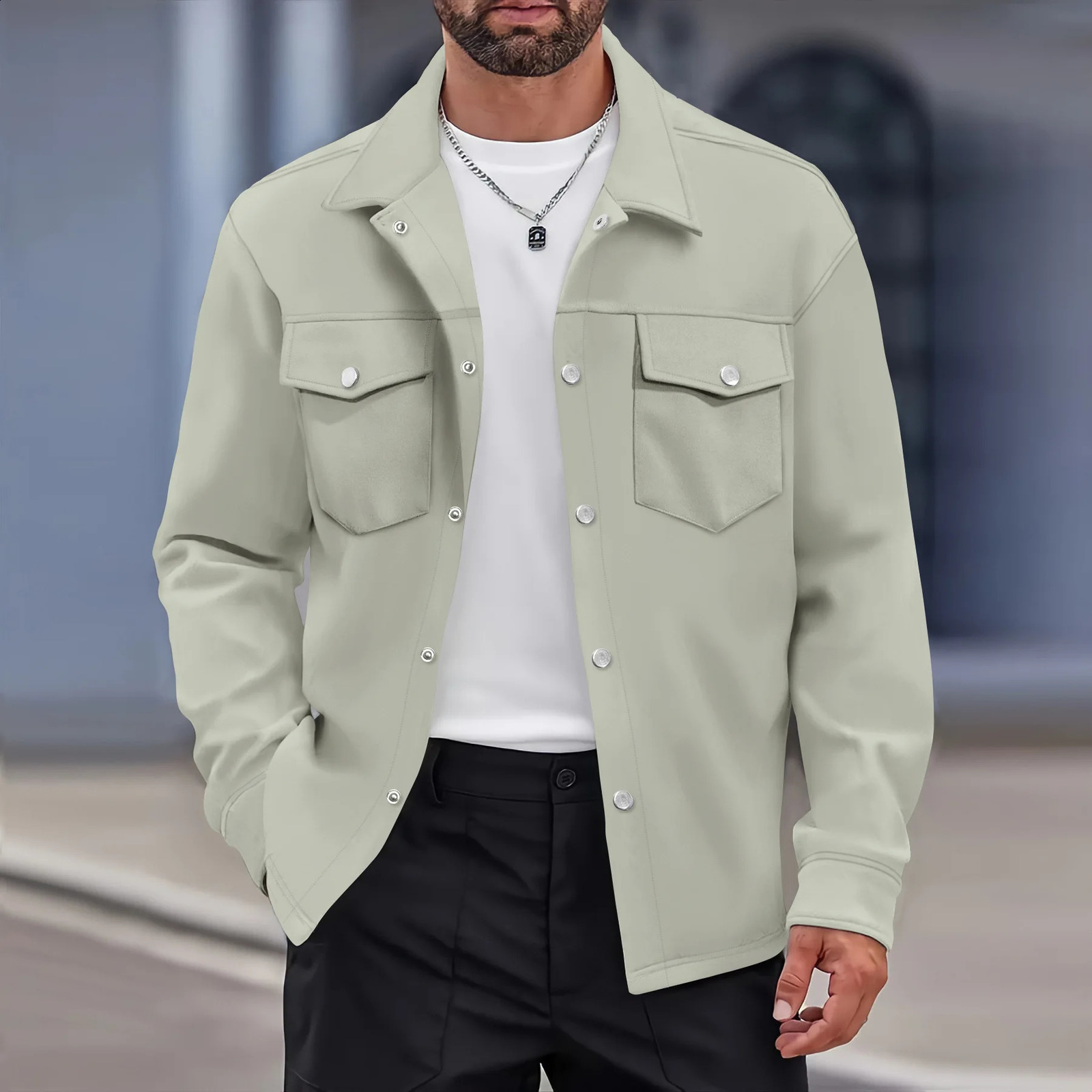 Autumn and winter mens business casual lapel single breasted solid color top fashion slim double pocket long sleeve thick jacke 250206