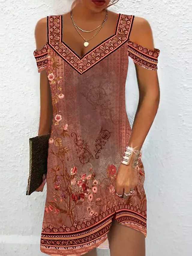 Fashion Party Dress For Women Summer Ele Floral Printed Vintage Dress Casual Lady A-Line DressXJ2500207
