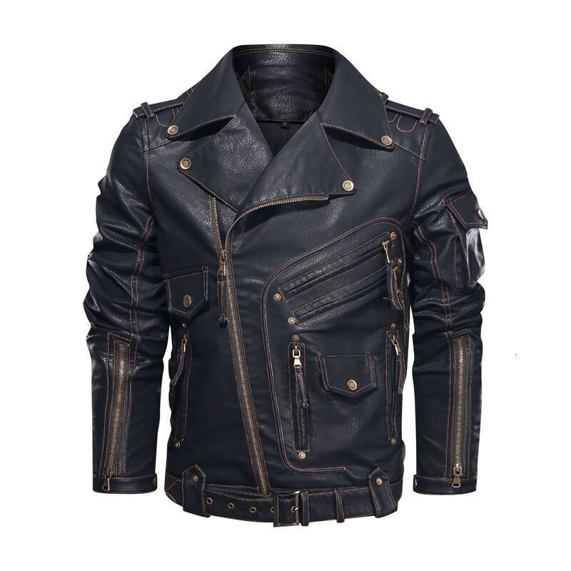 Men's Leather Jacket DIMUSI Winter Mens Men Fashion Motorcycle PU Jacket Cool Zipper Pockets Leather Coats Clothing