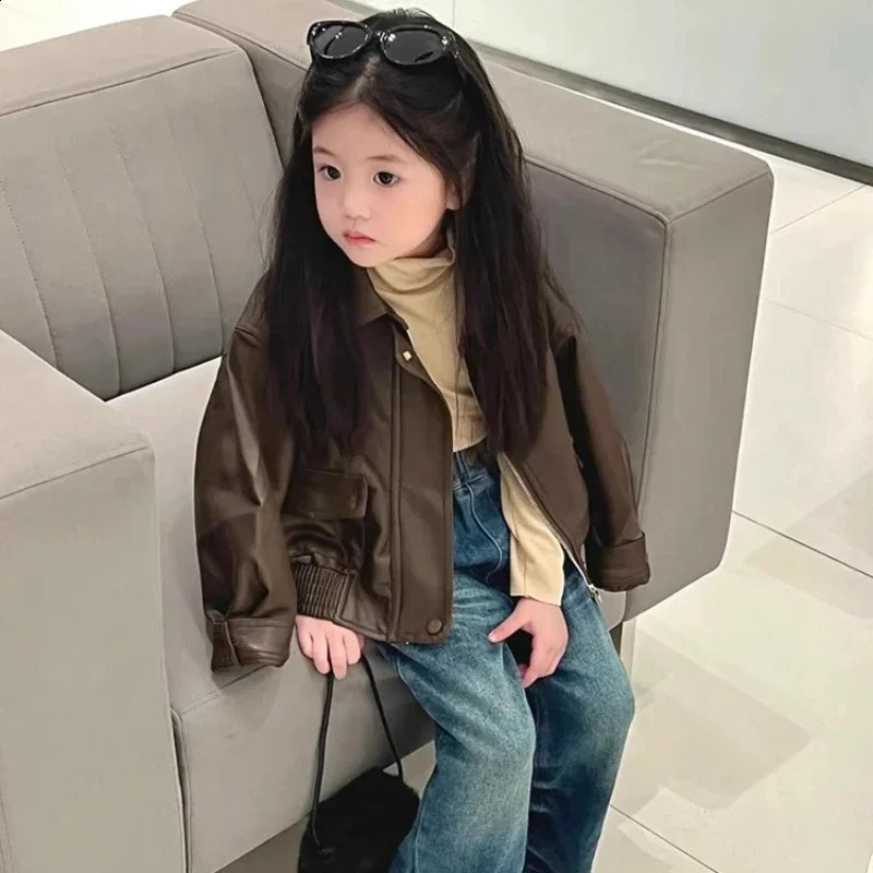 Baby Girl Leather Jacket Short Jacket Retro Motorcycle PU Leather Top Baby Clothes Kids Jackets for Girls Outerwear 250206