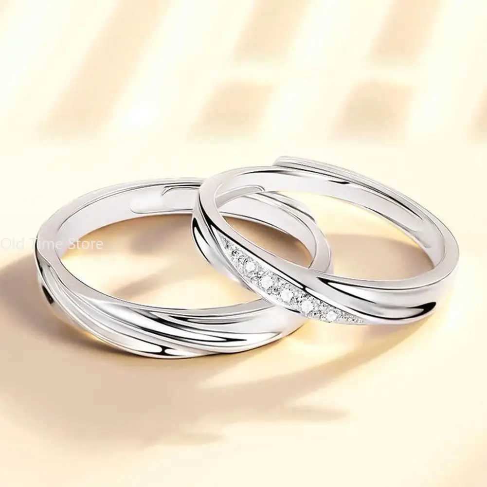Simple Fashion Couple Rings Set Silver Color Opening Adjustable Finger Light Luxury Jewelry For Women Men Anniversary Gift W250207
