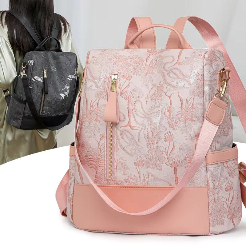 Fashion Color Blocking PU Leather Multi-Function Anti Theft Design Women's Backpack Large Capacity Leisure Travel Bags