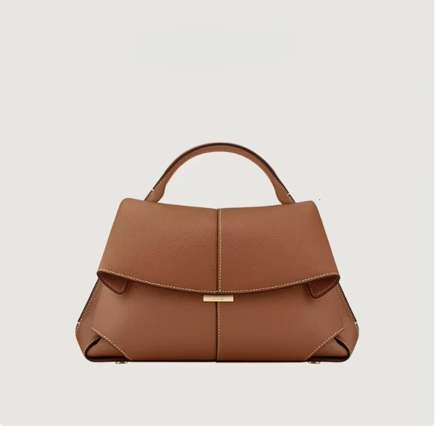 French Genuine Leather Smile Pleated Design One-Shoulder Large Capacity Commuter Handbag Messenger Bag Genuine Leather Cartoon
