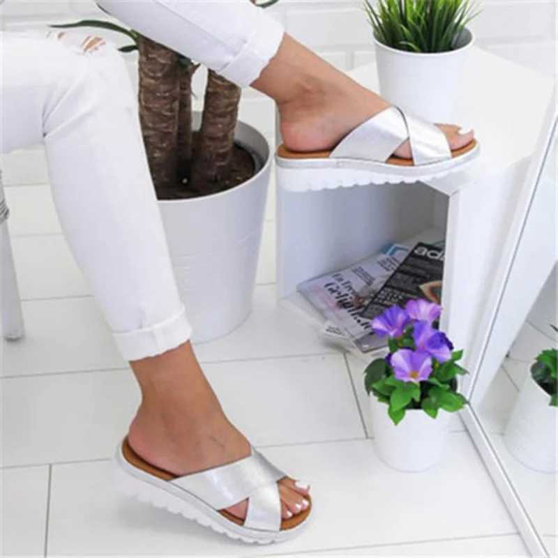 Summer Slippers Casual Ladies Sandals Platform N-slip Female Shoe Wedge Outdoor Slipper 2024 Women Flat Mule Shoes 42 43XJ250207