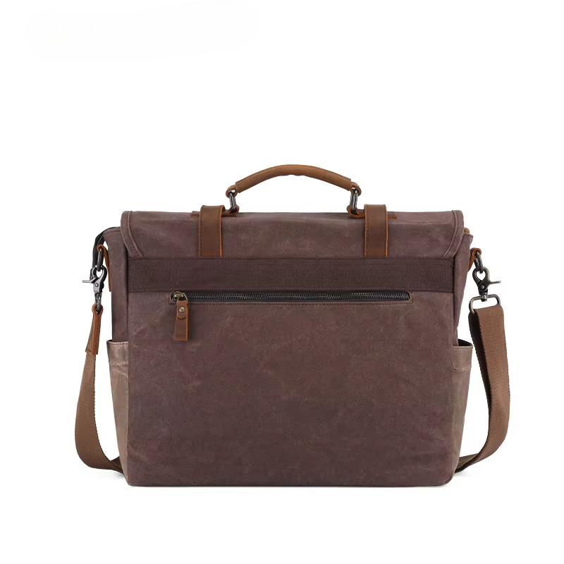 Vintage Men Messenger Bags Waterproof Canvas Shoulder Man Business Crossbody Bag Male Travel Laptop Handbag Candy Genuine Leather