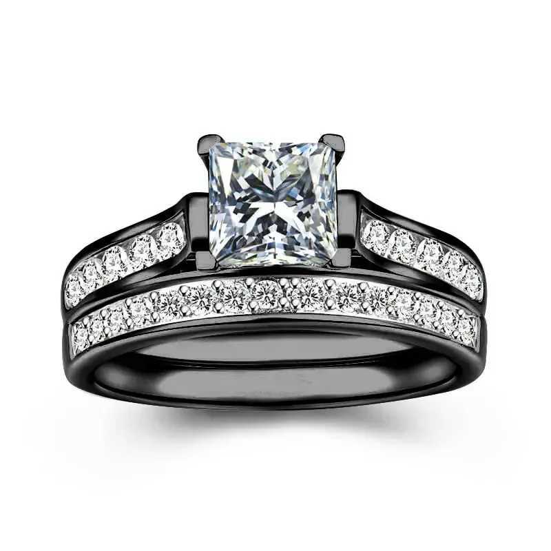 Fashion Couple Rings Exquisite Women Rhinestones Zirconia Rings Set Simple Men Stainless Steel Chain Rings Wedding Band Jewelry W250207