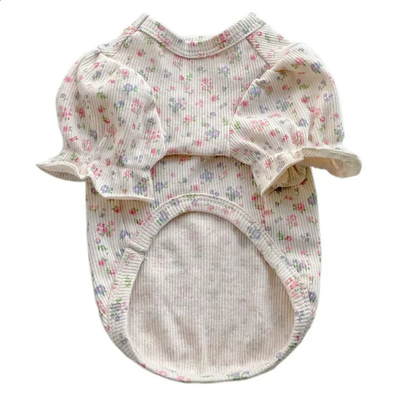 Floral Dog Clothes Pullover Hoodies Shirt Sweatshirts Bubble Sleeve O-Neck Cat Clothing For Small Dogs Chihuahua Pet Apparel #18 250206