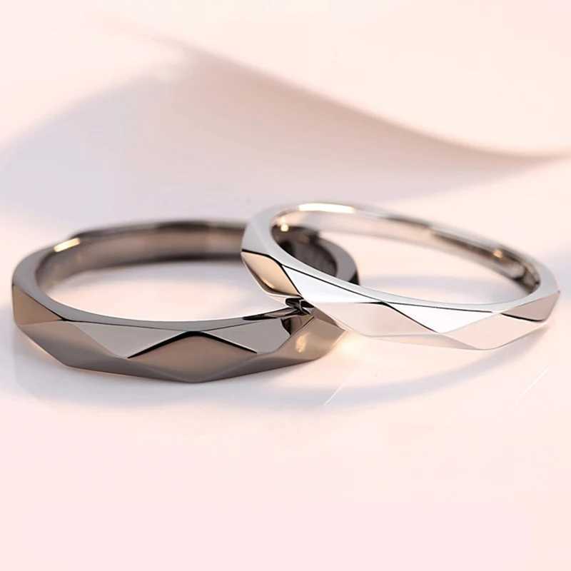 1Pair Simple Couple Rings For Women Men Rhombus Black Sliver Couple Goth Ring Luxury Opening Finger Ring Lovers Jewelry Gifts W250207