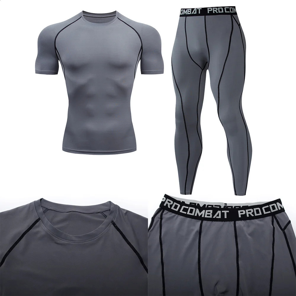 2pcs Mens Compression Sportswear Suit GYM Tight Sports Yoga Sets Workout Jogging MMA Fitness Clothing Tracksuit Pants Sporting 250206