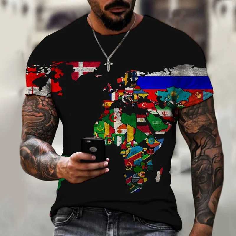 Mens short sleeve T-shirts crew neck print 3D graphics World Map/Harajuku/Fashion/Summer t shirt for menT250207