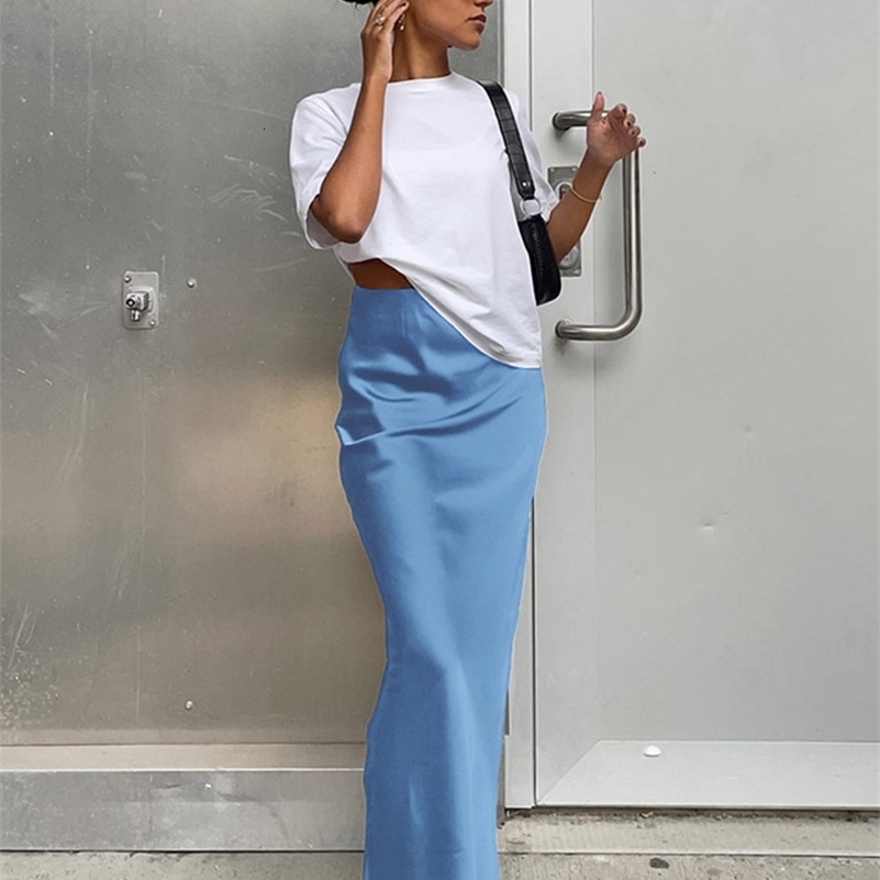 Elegant Satin Black Trumpet Skirts Fashion Slim High Waist Skirts Women Female Solid Office Long Skirt Spring Summer 250206