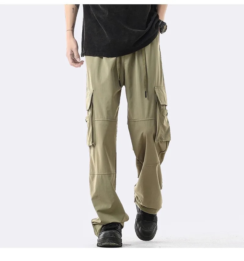 Port Wind Spring and autumn style mens cargo pants zipper big pocket casual baggy straight-leg trousers fashionable man 250206