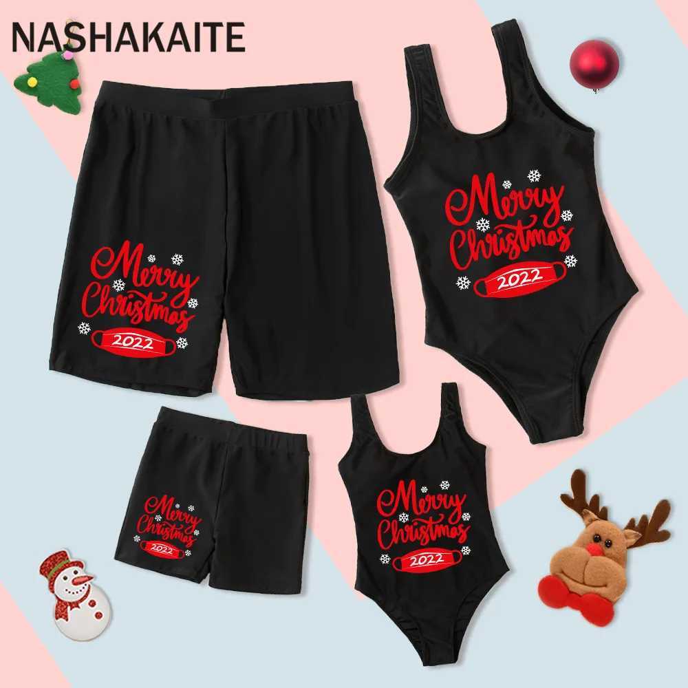 NASHAKAITE Christmas Family Matching Clothes Family Swimsuits Santa Claus Swimsuit Mom Daughter Clothes Father Son Swim Shorts W250207