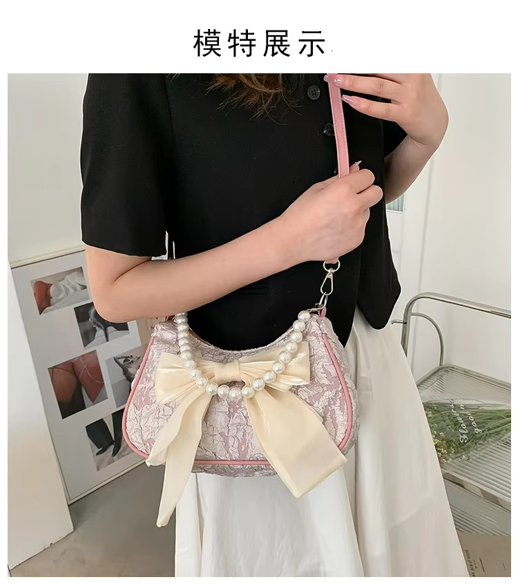 Pearl Female Bag Retro Designer Handbag Bow Crossbody Bags Fashion Canvas Women's Trend Shoulder Bag Purses Polyester Casual