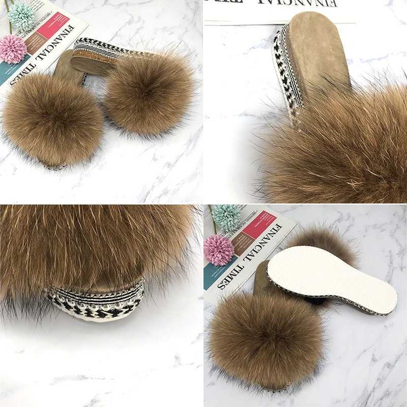 Slides Fur Summer s Platform Sandals Ladies Sandals Outdoor Real Fur Ladies Heels Shoes 2021 New Fluffy Flip Flops SlippersXJ250207
