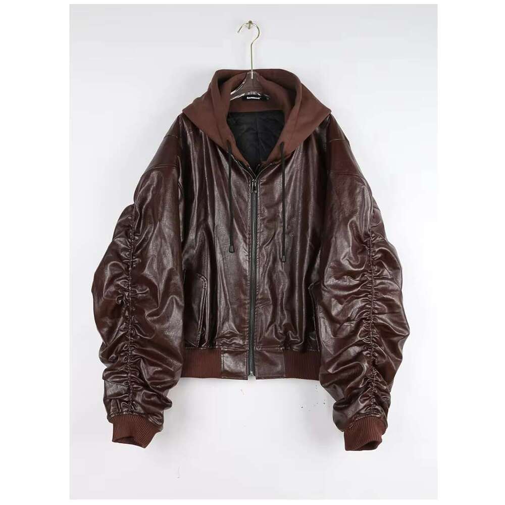 Men's Leather Jacket Mauroicardi Autumn Winter Oversized Cool Black Thickened Warm Pu Leather Bomber Jacket Men Hood Designer Fake 2 Clothes