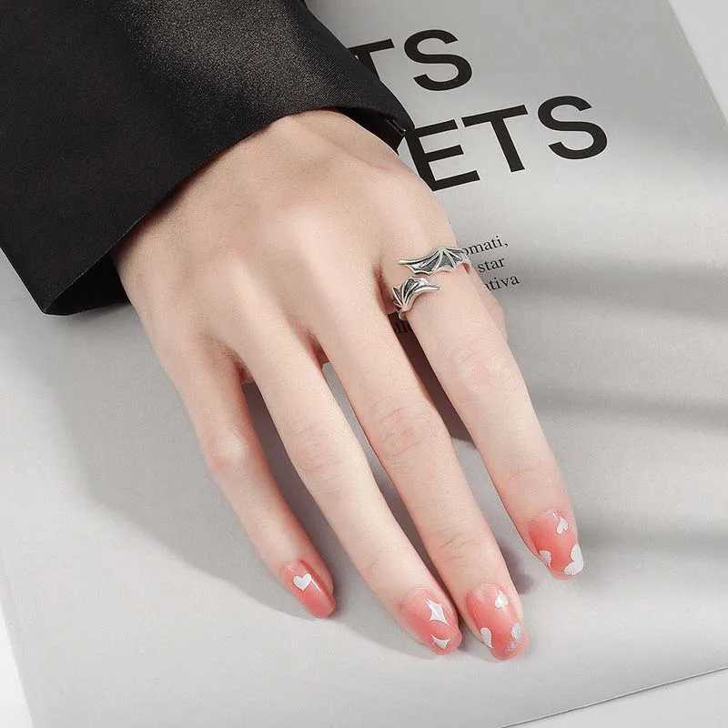 Retro Silver Color Angel Demon Wing Couples Rings for Men Women Punk Hip Hop Open Adjustable Finger Rings Party Jewelry W250207