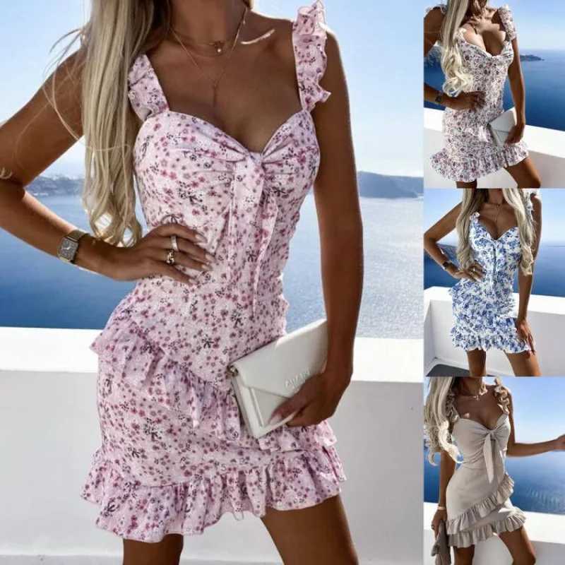 Women Summer Dress Fashion Sexy Strapless Bow Spaghetti-Strap Floral Print Waist-Tight Women Mini Dresses Vestidos JQMY2008XJ2500207