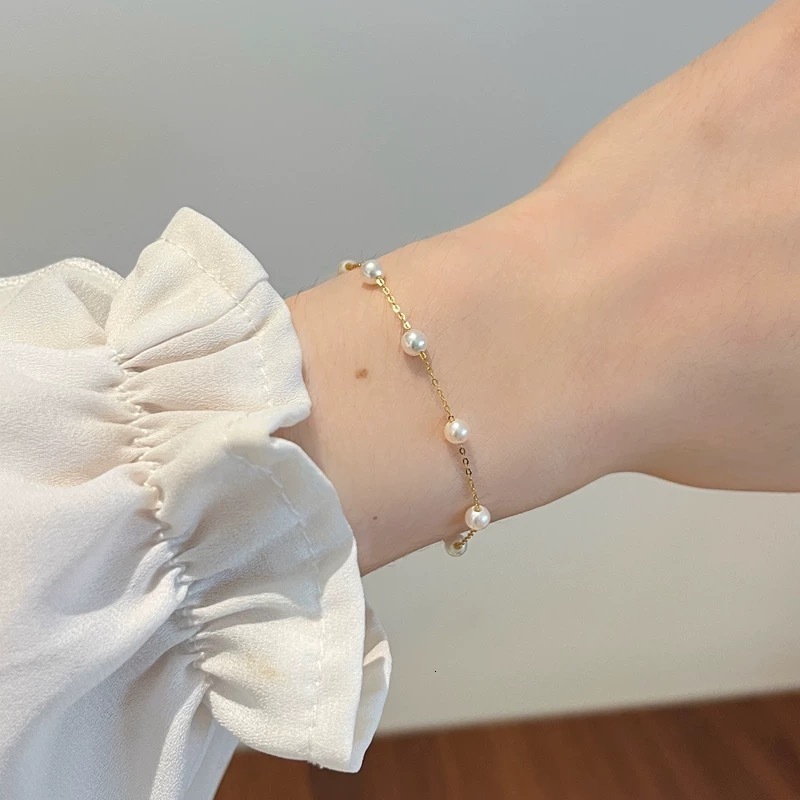 Real 18K Gold Natural Pearl Bracelet Au750 Full Sky Star Womens Bracelet Boutique Jewelry Birthday Wedding Gift S514 250121