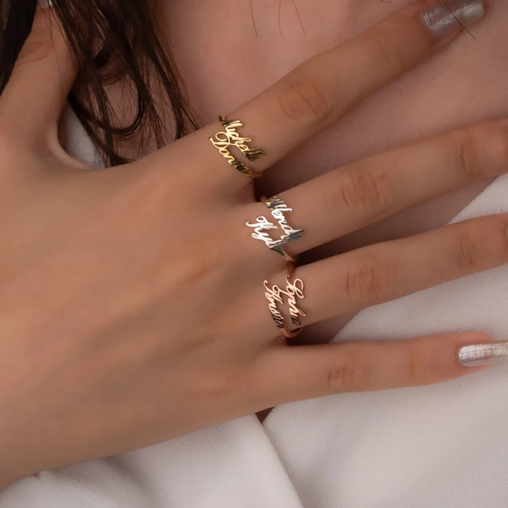 Custom Double Name Rings Personalized Adjustable Stainless Steel Jewelry Couple Promise Ring Valentines Day Gift for friend 250206
