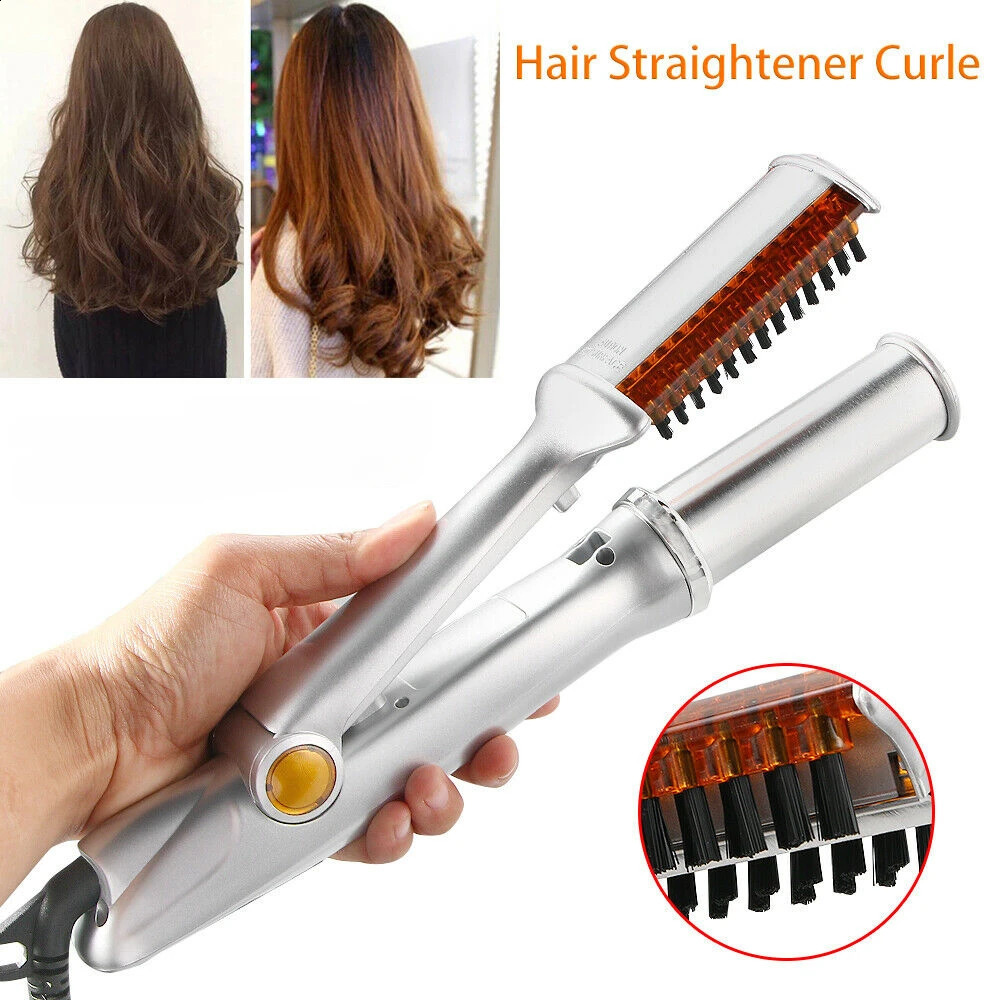 Professional Hairs Curler Straighter 2 In 1 Rotating Hair Brush Curler Styler Hair Styling Tools Curling Iron Straighting Brush 250206