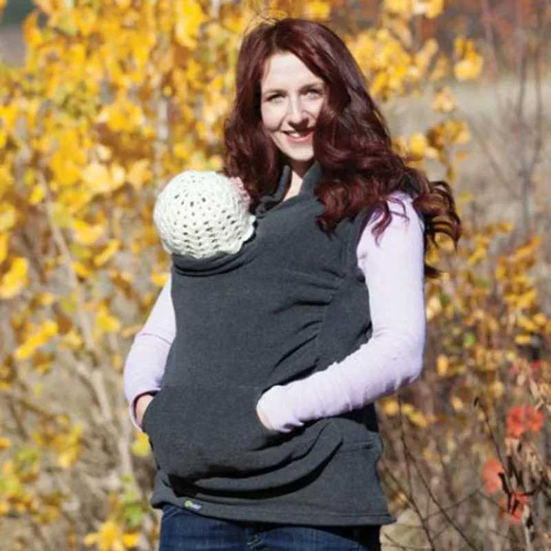 Mother Baby Carrier Jacket Daddy Mom Kangaroo Sweater Outerwear Autumn Winter Carry Baby Thicken Vest Sleeveless Jacket Coat W250207