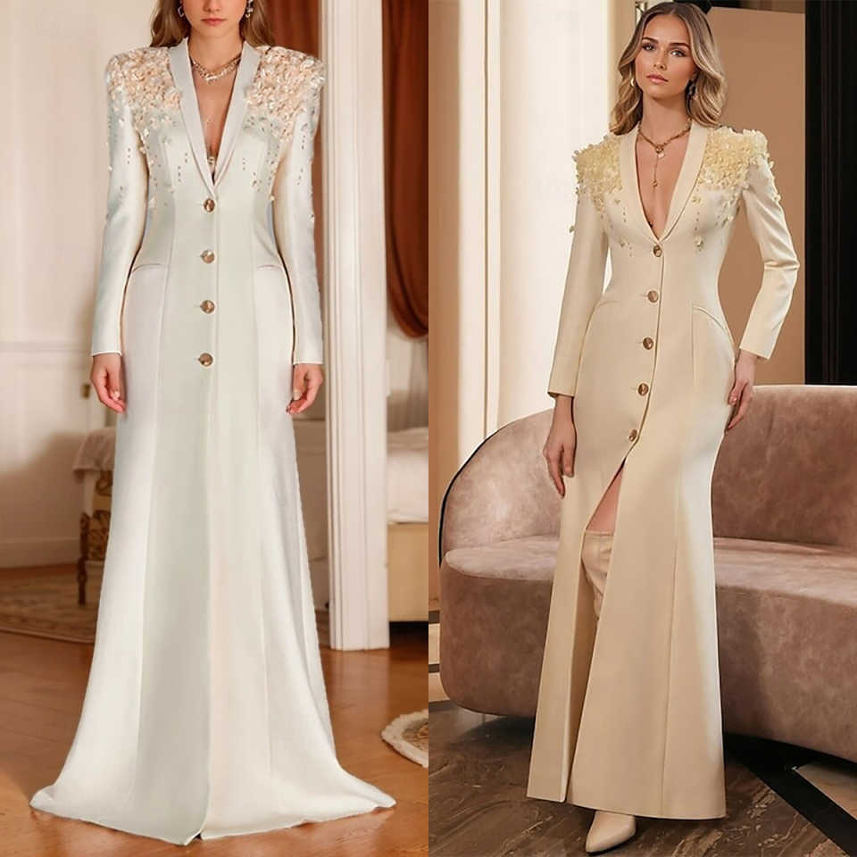 Designer Mother of the Bride Suits Beaded Handmade Appliques Single Breasted Long Women Business Blazer Shawl Lapel Formal Work Wear Customized