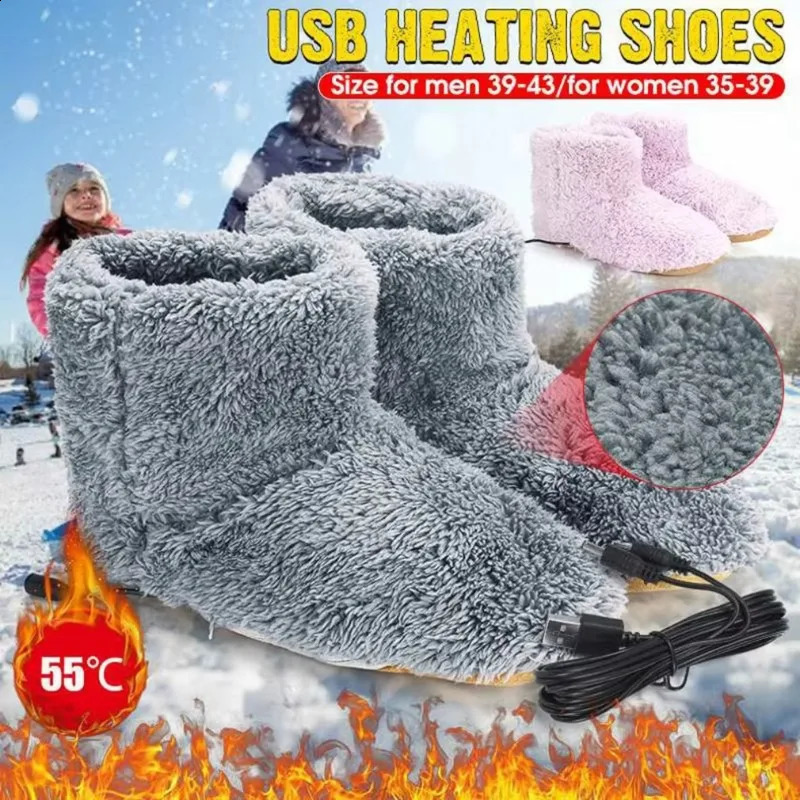 USB Heater Shoes Men Women Winter Warm Snow Boots Foot Warmer Plush Heating Rechargeable Slippers Electric Heated Slippers 250120