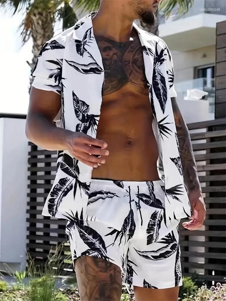 Men's Tracksuits Hawaii Short Sleeve Shirt Beach Shorts 2 Pcs Set Comfortable Men Casual Flower Summer Breathable Male Suits