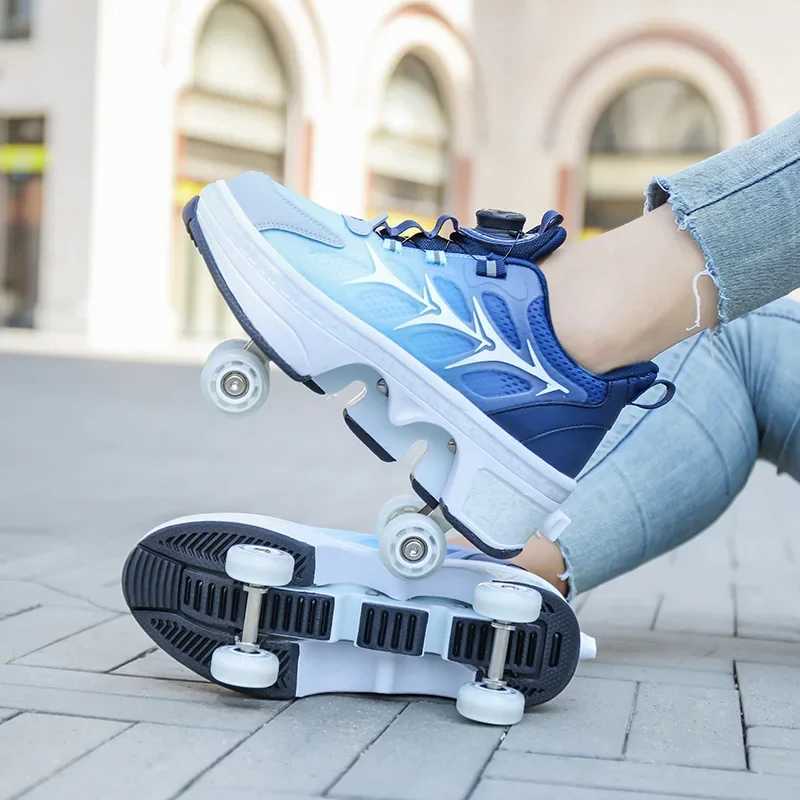 Deform Roller Skate Shoes 4-Wheel Skates Professional Double Row Skates Youth Men Women Sneakers Parkour Deformation Shoes Gift W250207