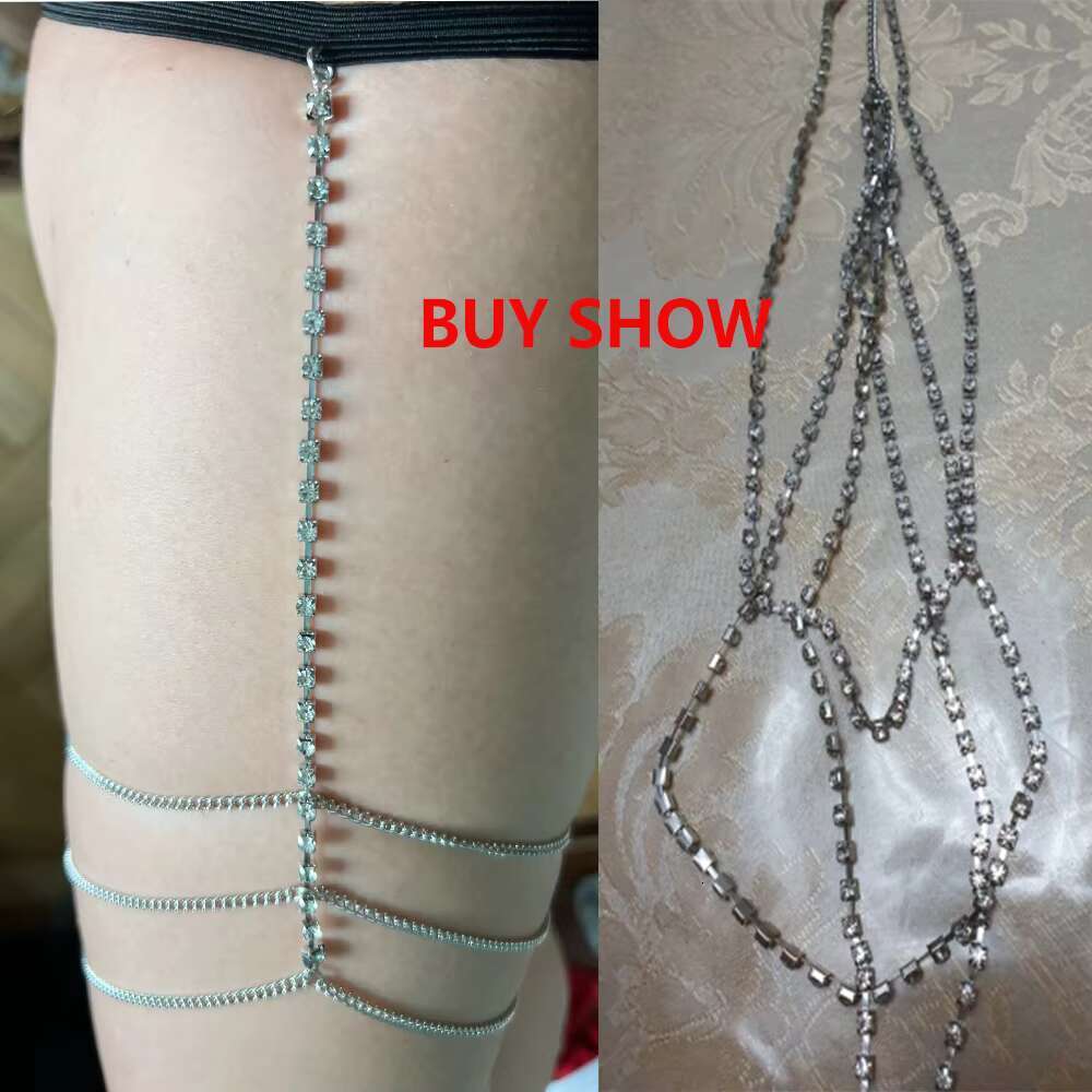 IngeSight.Z Sexy Rhies Leg Thigh for Women Multilayer Shiny Crystal Sier Color Waist Body Chain Beach Jewelry