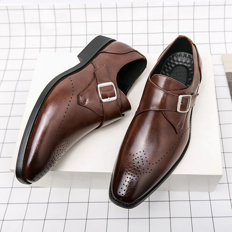 High End Leather Increased Height British Shoes Elegant Mens Brogue Shoes Fashionable Mens Wedding Formal Shoes 250206