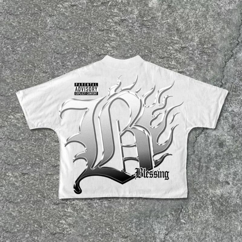Mens Streetwear Tees Flame Letter B Graphic Cropped T-Shirt, Vintage Metal T Shirts, Oversized Cotton Tee for Men and Women